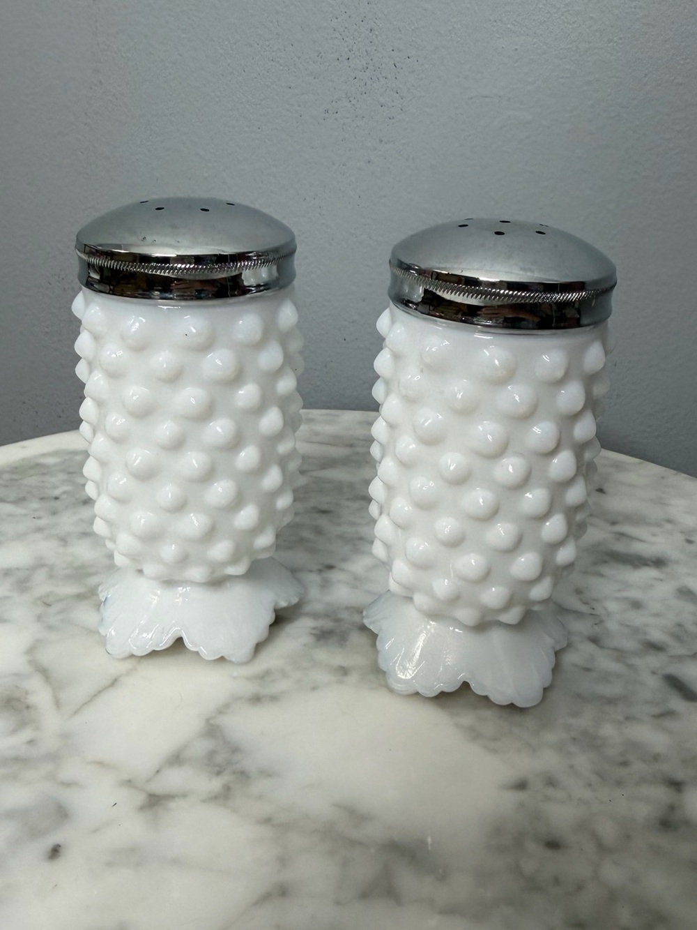 Vintage Fenton White Hobnail Milk Glass Salt & Pepper Shakers